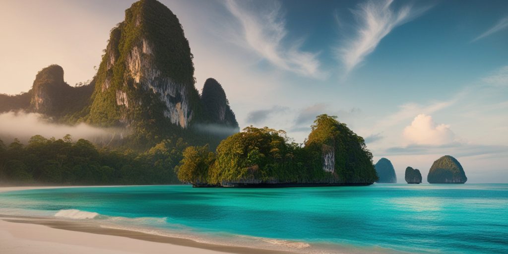 Idyllic beach with turquoise waters and towering limestone cliffs in Indonesia, capturing natural tropical beauty and tranquility. Featured in Eternal Slots blog post on must-visit destinations in Indonesia, highlighting scenic escapes and seamless gaming with instant withdrawals for travelers.