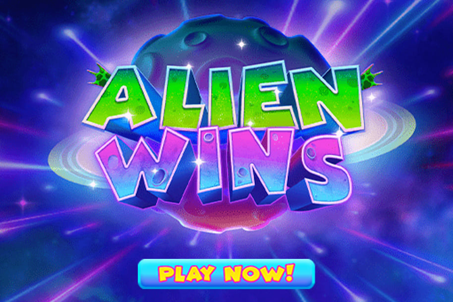 Alien Wins slot game featuring a vibrant extraterrestrial theme with a glowing planet backdrop and a 'Play Now' button. Explore the Eternal Slots blog for reviews of space-themed slots like Alien Wins, offering intergalactic fun and cosmic rewards.